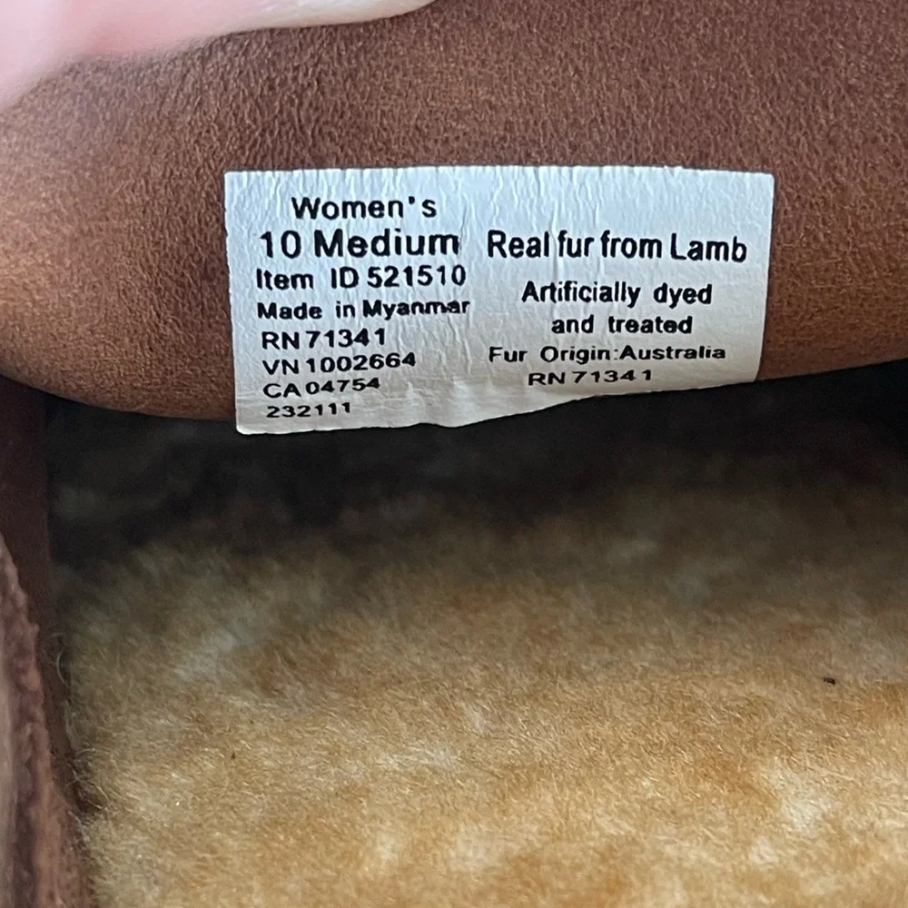 LL Bean Wicked Good Scuff Cozy Brown Shearling Slippers - Picture 9 of 10